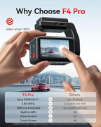 REDTIGER F4 Pro 4K Mini Dash Cam Front and Rear, STARVIS 2 Night Vision, 128GB Card Included, 5.8GHz WiFi 6 Instant Export, 2