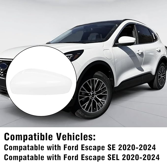 Compatible with Ford Escape SE/SEL Left Driver Side Mirror Cap Cover 2020 2021 2022 2023 2024, White Side Door Rearview Mirror Cover Replacement Without Turn Signal Light