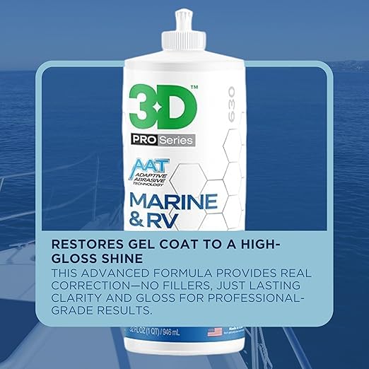 3D Marine & RV Finishing Polish – Removes P2000 Grit Scratches, Oxidation & Swirls, High-Gloss Gel Coat Shine, No Fillers, Low-Dust Formula, 32oz