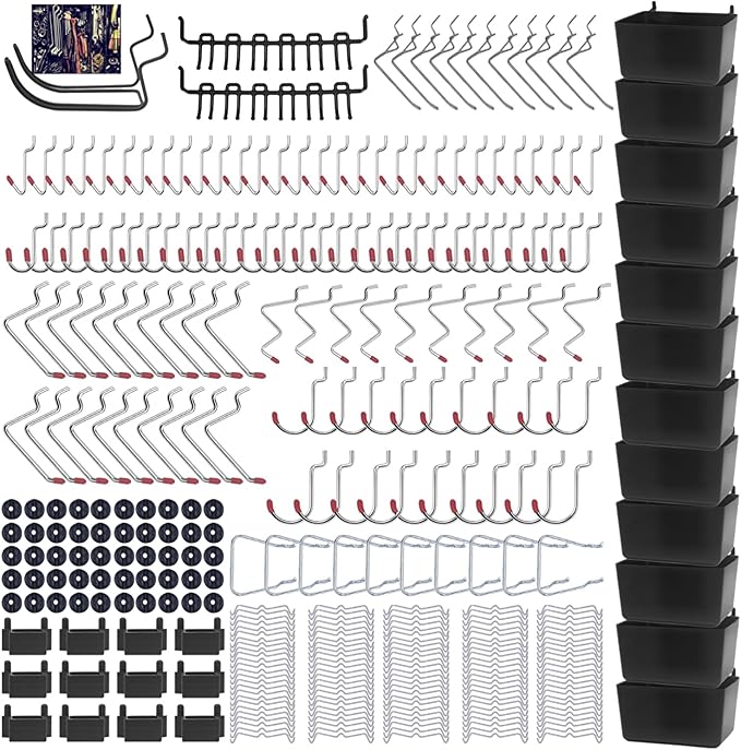 Calax 338PCS Pegboard Hooks Organizer Kit, Fit 1/8 or 1/4 inch Peg Board with Storage Bins, Pegboard Assortment Hooks Accesso