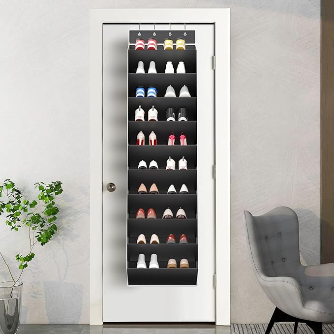 REGELETO 10 Tiers Large Size Over the Door Shoe Organizer Storage, Hanging Shoe Rack for Door with Deep Pockets, Fit 20 Pairs