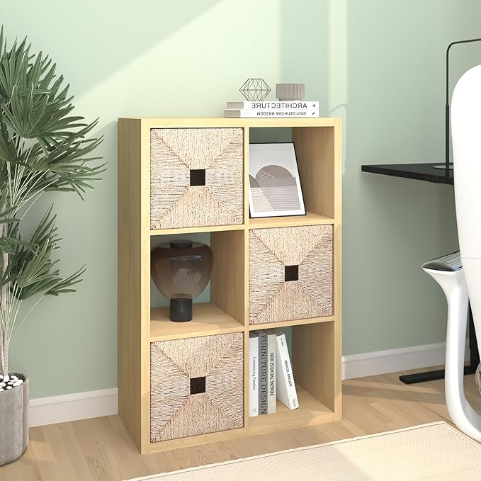 CTESNE【2026 Wooden Thick Frame 6 Cube Storage Organizer Shelf with Anti-Tipping Kits + Reversible Open Back Bookcase, Horizon