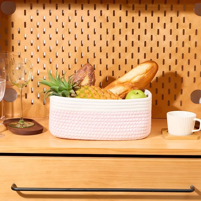MiniArk Small Storage Baskets for Organizing | Closet Organizer Bins | Shelf Toy Basket | Woven Rope Baskets | Cube Decorativ