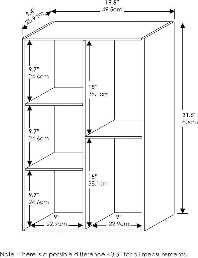 Furinno LUDER Book Shelf, 5-Cube Bookshelf, Reversible Bookcase, 9.4 x 19.5 x 31.5, Easy Assembly, for Living Room, Bedroom, 
