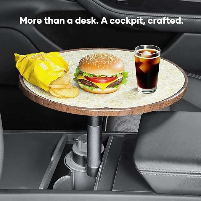 Car Tray Table for Laptop & Eating – 360° Rotating Birch Car Desk, Steering Wheel Tray & Cup Holder Table, Car Desk for Laptop, Compatible with Sedans, SUV, Truck, RV (E)