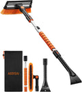 AstroAI 47.2" Ice Scrapers for Car Windshield, 3 in 1 Sturdy Snow Brush with Squeegee, 10 Adjustable Length Settings, Extendable Aluminum Handle, 180° Pivoting Snow Scraper for Car, Truck, SUV(Orange)