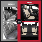 FREESOO Black Beige Car Seat Covers Full Set - Faux Nappa Leather Seat Covers for Cars, Luxury Breathable Waterproof Front Se