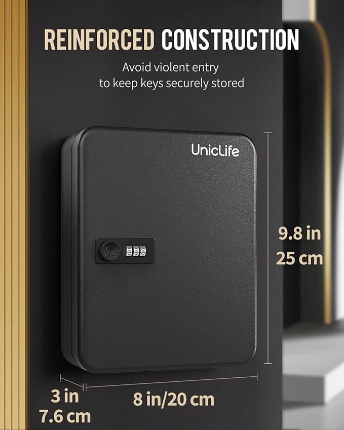 Uniclife 28 Position Key Cabinet with Combination Lock Resettable Black Digital Security Storage Box Steel Key Organizer with