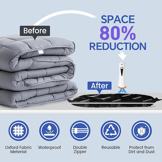 Jumbo Vacuum Storage Bags with Electric Pump, 10 Pack Vacuum Seal Bags for Clothing, Bedding, Pillow, Comforters, Blankets, C