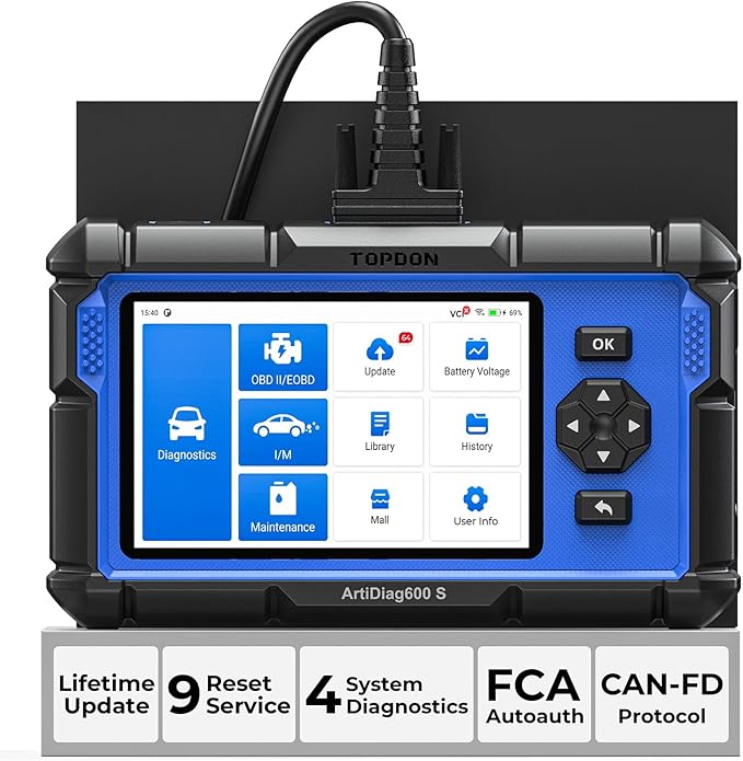 OBD2 Scanner TOPDON AD600S Scan Tool, Code Reader, Diagnostics Scanner for ABS/SRS/AT/Engine, 9 Reset Services,