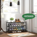 kiplant Black Long Shoe Rack, 3-Tier Bamboo Wood Shoe Rack for Entryway, Stackable | Foldable | Natural, Shoe Organizer for H