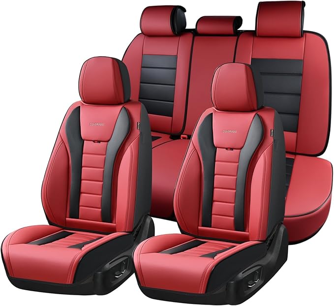 Coverado Car Seat Covers Full Set, Seat Covers for Cars, Front Seat Covers and Back Seat Cover Waterproof Leather Automotive 