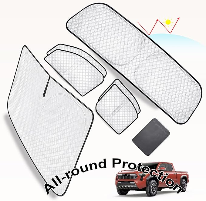 KMF 6pcs Thicken Car Sun Shades for Toyota Tacoma 2025 2024 2026 Accessories, Custom Fit Full Car Window Covers Sunshade for Windshield Side Rear, UV Block and Blackout Privacy for Camping Outdoor