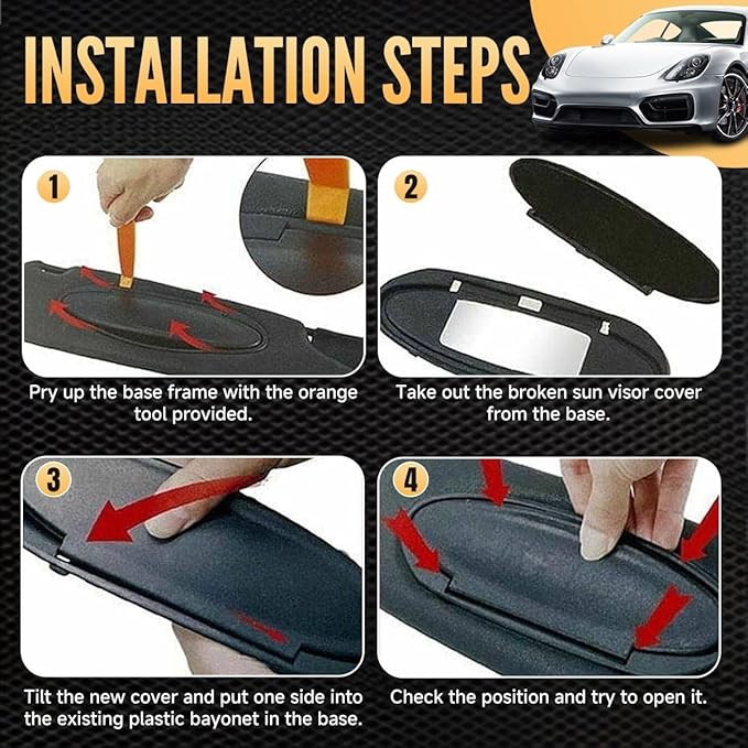 Sun Visor Mirror Covers and Base Replacement, Driver/Passenger Side Visor Vanity Mirror Housing Caps with Makeup Caps for Porsche 996/997-911 986/987 for Boxster for Cayman 1996-2010