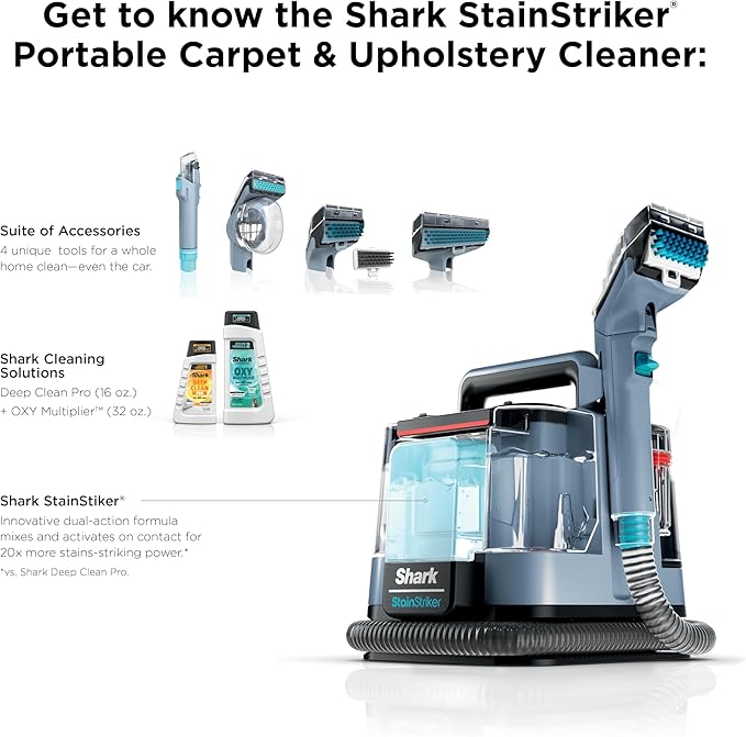 Shark StainStriker Portable Carpet Upholstery & Area Rug Cleaner, Stain & Odor Remover, Perfect for Car Interiors, Nordic Blu