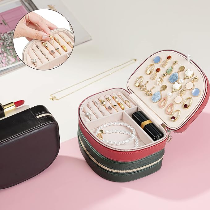 ProCase Travel Size Jewelry Box, Medium Portable Seashell-Shaped Jewelry Case, 2 Layer Jewelry Organizer in PU Leather for Wo
