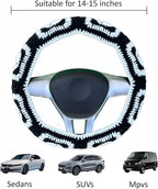 Crochet Steering Wheel Cover,Handmade Rock and Roll Skull Steering Wheel Cover, Skull Wheel Covers Cool Girl & Men, Skeleton Wheel Covers 14-15 in (Wheel Cover Set)