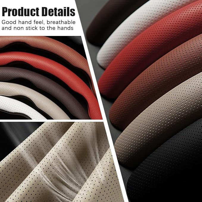 Pincuttee Leather Steering Wheel Cover 3PC,Universal Steering Wheel Protector,Anti Slip Steering Wheel Wrap Cover,Car Interio
