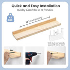 Picture Ledge Shelf for Wall, 24 inches Solid Pine Wood Nursery Book Shelves 3 Packs, Floating Ledge Shelves for Kids' Room B