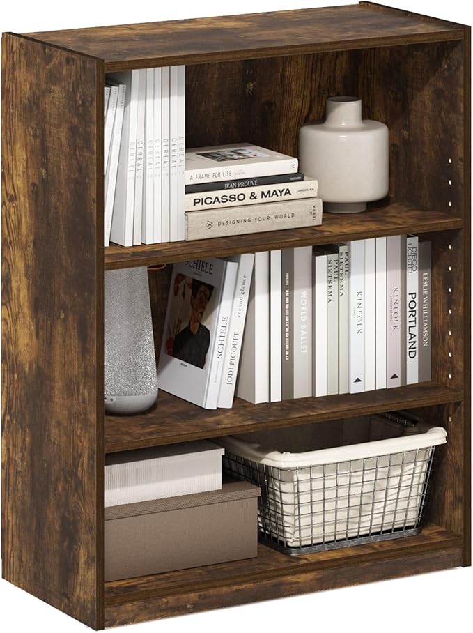 Furinno GEHRY Book Shelf, 3-Tier Bookshelf, Bookcase with Adjustable Shelves, 11.6 x 24.8 x 31.6, for Living Room, Bedroom, H