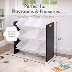 Humble Crew 9-Bin Toy Organizer – Journey Natural Espresso with White Plastic Bins, 3-Tier Storage Solution for Kids' Playroo