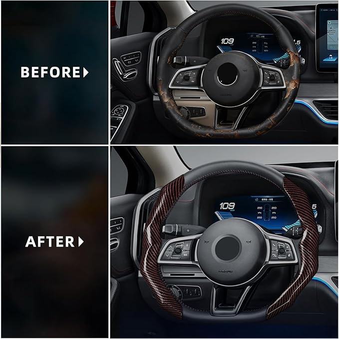 Carbon Fiber Steering Wheel Cover with Anti-Slip Lining and Segmented Design 2pcs Universal Steering Wheel Protector for Men 