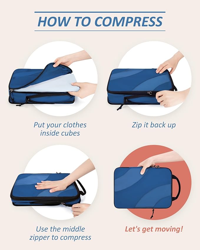 BAGSMART Compression Packing Cubes, 6 Set/4 Set/2 Set Travel Packing Cubes for Carry on Suitcases, Compression Suitcase Organ