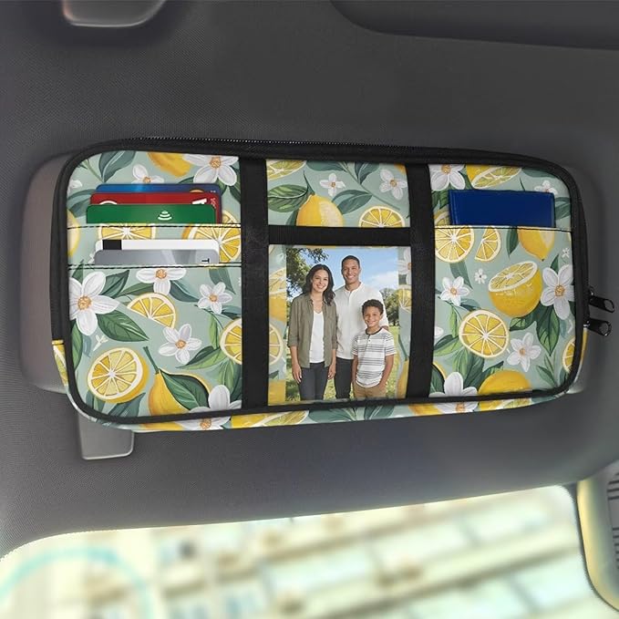 Lemon Car Sun Visor Storage Bag,Scratch-Resistant Car Essentials Tool Pack Car Visor Organizer with Zipper Fits Most Vehicles, SUVs, Trucks