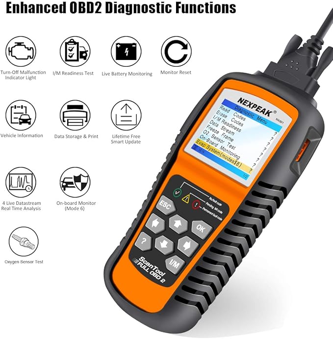 NEXPEAK OBD2 Scanner, NX501 Enhanced OBD II Auto Code Reader, Car Diagnostic Scan Tool Vehicle Check Engine Light Analyzer for