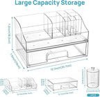Vtopmart 6 PCS Bathroom Countertop Organizer, 1 Divided Tray with 4 Qtip Holder Jars and 1 Drawers, Restroom Clear Organizers