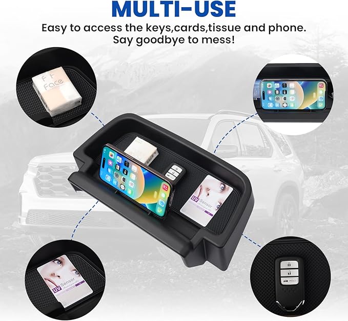 Autorder Center Console Dash Organizer for 2023-2026 Honda Pilot Accessories Dashboard Insert Tray with Cellphone Holder Storage Box with Anti-Slip Mat