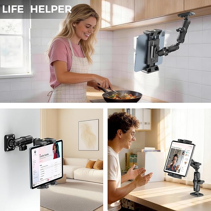 OHLPRO Tablet Mount for Truck - Heavy Duty Drill Base Tablet Holder for Car Dashboard, iPad Holder for All 5"-13" iPad Pro Samsung Galaxy Kindle fire Tablets and Car Wall etc. - 8-inch Arm