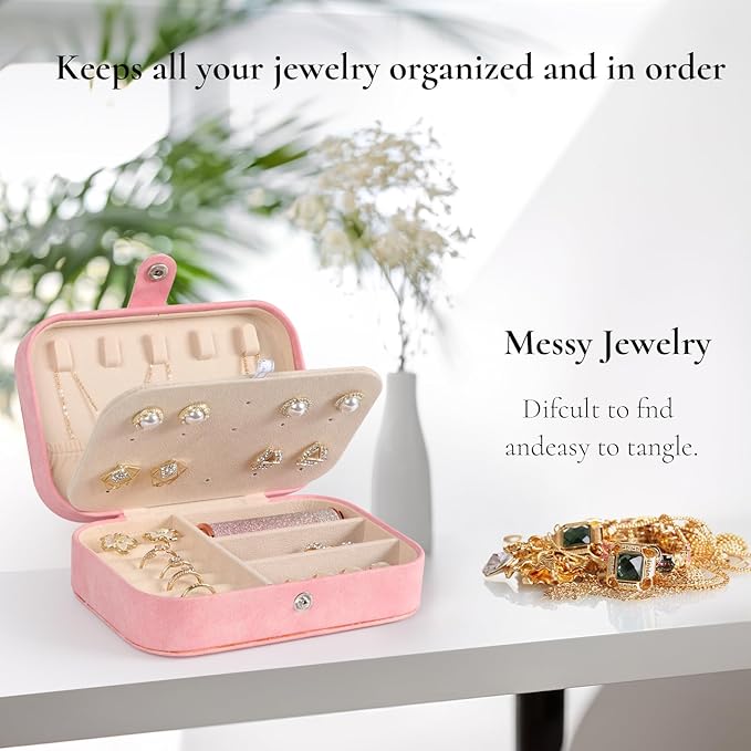 Hatori Travel Jewelry Box, PU Leather Small Jewelry Organizer for Women Girls, Portable Mini Travel Case Display Storage Hold