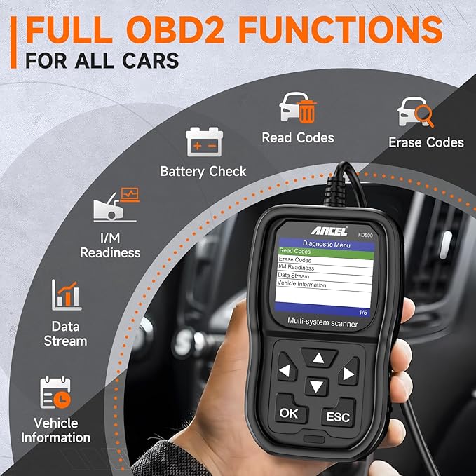 ANCEL FD500 OBD2 Scanner fits for Ford Lincoln Mercury - All Systems Code Reader with Engine, ABS, SRS, Transmission, 4WD
