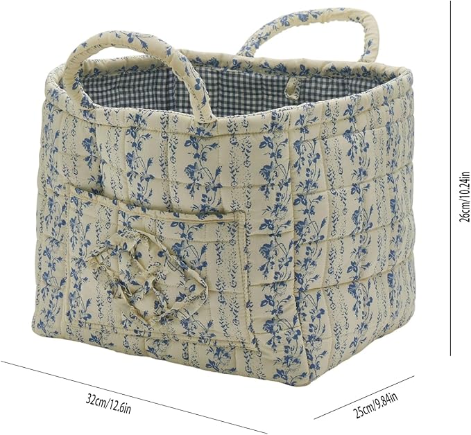 Boho Fabric Storage Basket, Large Capacity Laundry Basket, 12.2'' x 10.23'' x 10.23'' Collapsible Laundry Hamper with Easy Ca