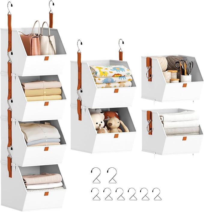 Homsorout Hanging Closet Organizer 4 Tier - Clothes Hanging Shelves, Space-Saving Closet System, Fabric Storage Bins Bedroom 