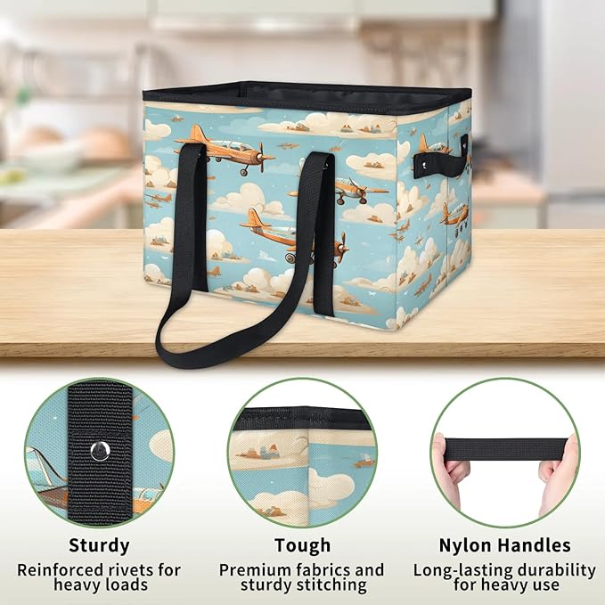 Reusable Grocery Bags Heavy Duty Shopping Bags Foldable Large Tote Bags with Long Handles & Hard Bottom