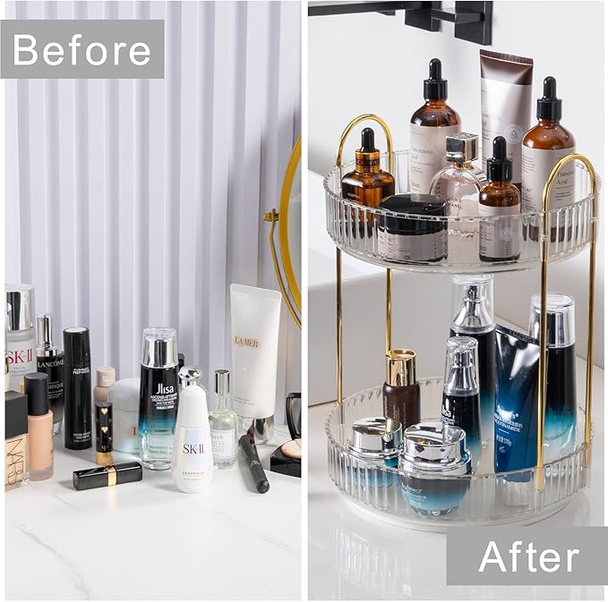 shuang qing Rotating Makeup Organizer for Vanity, High-Capacity Skincare Clear Make Up Storage Perfume Organizers Cosmetic Dr