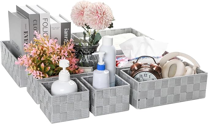Posprica Small Baskets for Organizing(7 Set) Woven Storage for Shelves, Bathroom, Decorative Closet Organizer, Dresser Bins, 