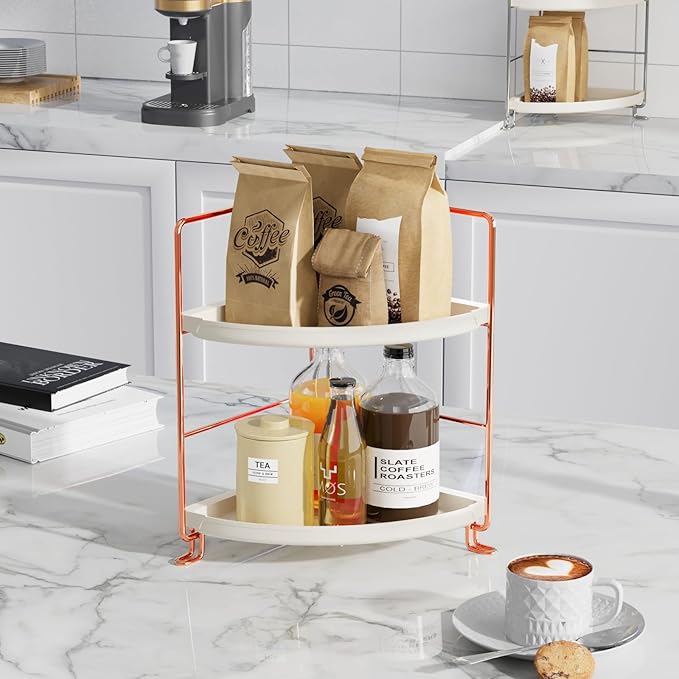 FSyueyun 2-Tier Corner Bathroom Counter Organizer, Tool-Less Installation Vanity Shelf Small Plastics Countertop Makeup Tray 