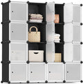 SONGMICS Cube Storage Organizer, Set of 16 Plastic Cubes, Closet Storage Shelves, DIY Plastic Closet Cabinet, Modular Bookcas