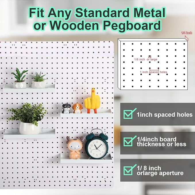 Blulu 4 Pcs Pegboard Shelves, 10 x 4 Inch Metal Heavy Duty Wall Mounted Pegboard Shelf Tray Accessories with Lip for Craft Ro