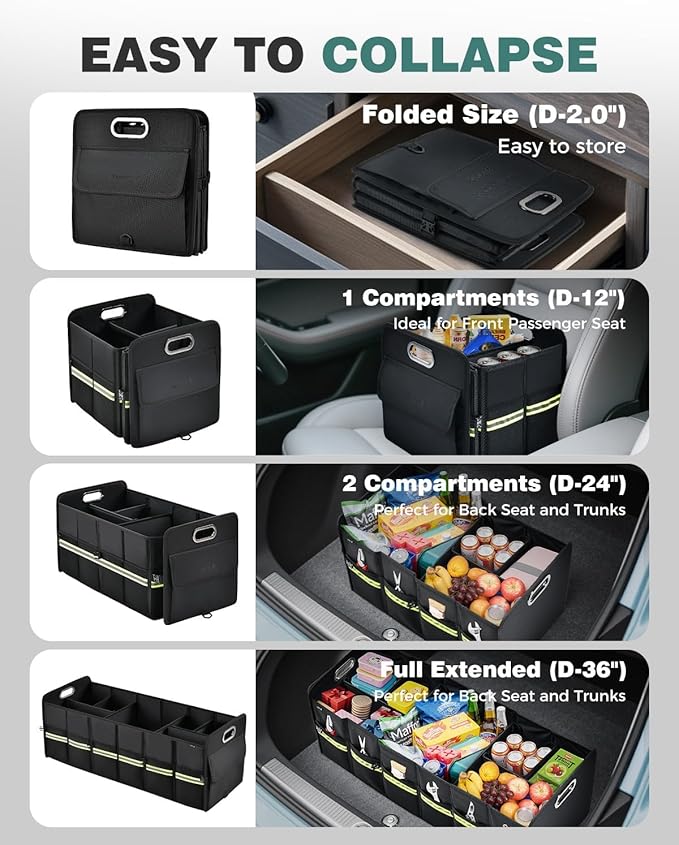 FLORICH Trunk Organizer for Suv, Large Truck Organizer Back Seat Storage Premium, Collapsible Multi-Compartment Car Organizers