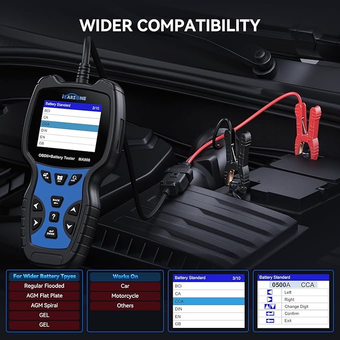 MA900 OBD2 Scanner + Battery Tester 2 in 1, Professional Code Reader Check Engine Diagnostic Scan Tool, 12V 24V 100-2000CCA