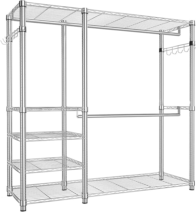 Simple Trending Heavy Duty Clothing Rack Loads 450 LBS, Garment Racks with Adjustable Shelves for Hanging Clothes, Metal Ward