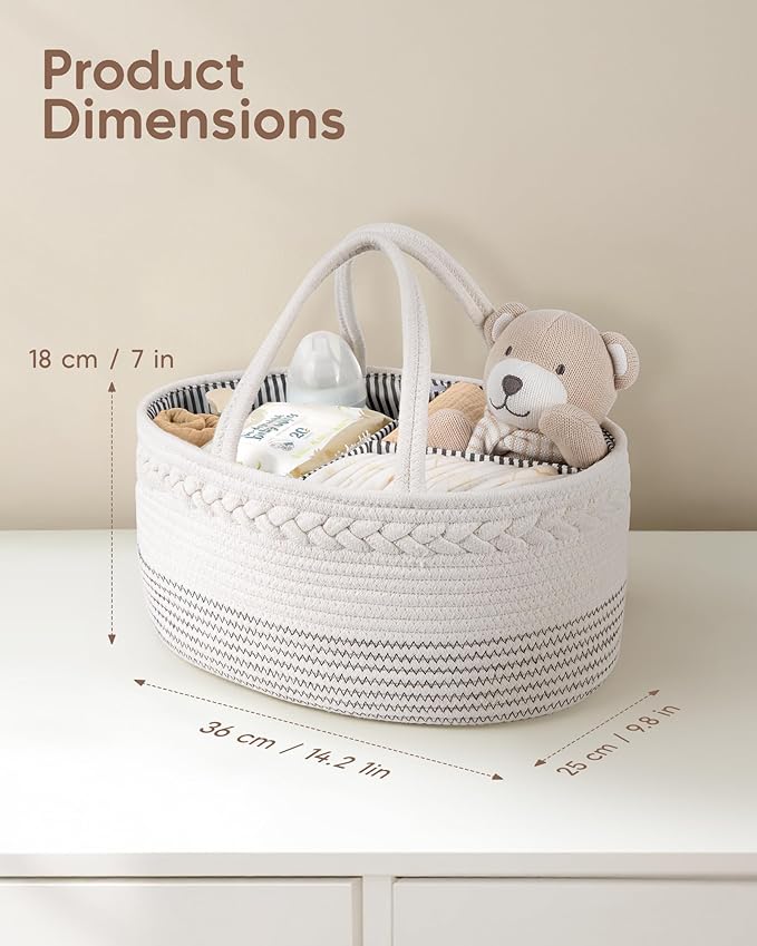Maliton Baby Diaper Caddy Organizer, Cotton Rope Diaper Caddy Basket, Large Storage Basket for Newborn Boys and Girls, Gift f