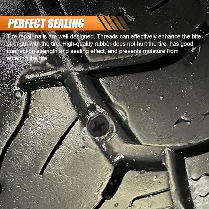 60PCS Tire Repair Rubber Nail, Vacuum Tire Repair Screw Kit with Screwdriver & Box, Self-Service Auto Tires Puncture Fast Rep