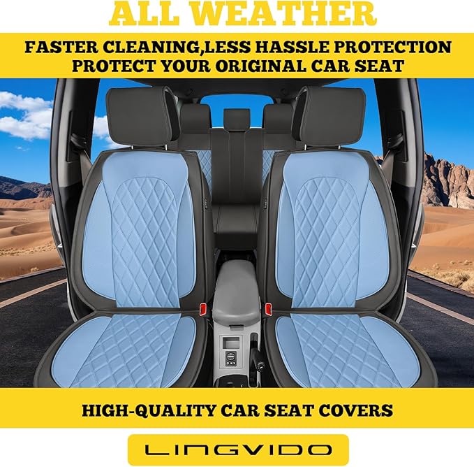LINGVIDO Car Seat Covers Full Set (5 Seats) - Premium Perforated Nappa Leather, Waterproof Shield, Omni-Adapt Fit SUVs Sedans