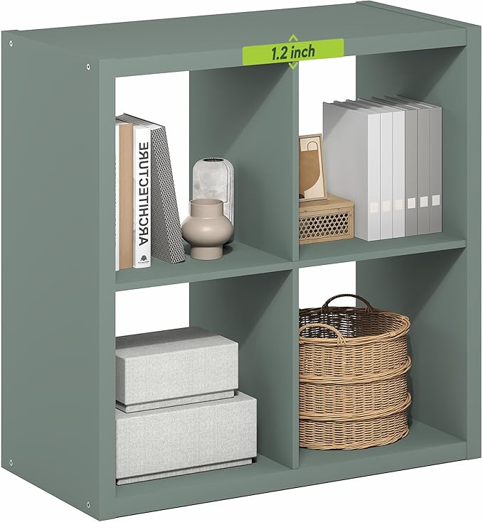 Furinno Cubicle Book Shelf, 4-Cube Bookshelf, Extra Thick Frame Reversible Bookcase with Open Back, 14.6" x 30" x 30", for Li