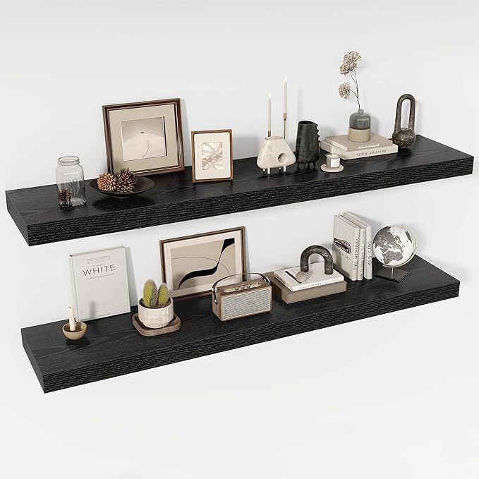 55 Inch Floating Shelves, 12" Deep Floating Shelf Wall Mounted, 55" Wall Shelves, Rustic Deep Bookshelf, Extra Deeper & Thick
